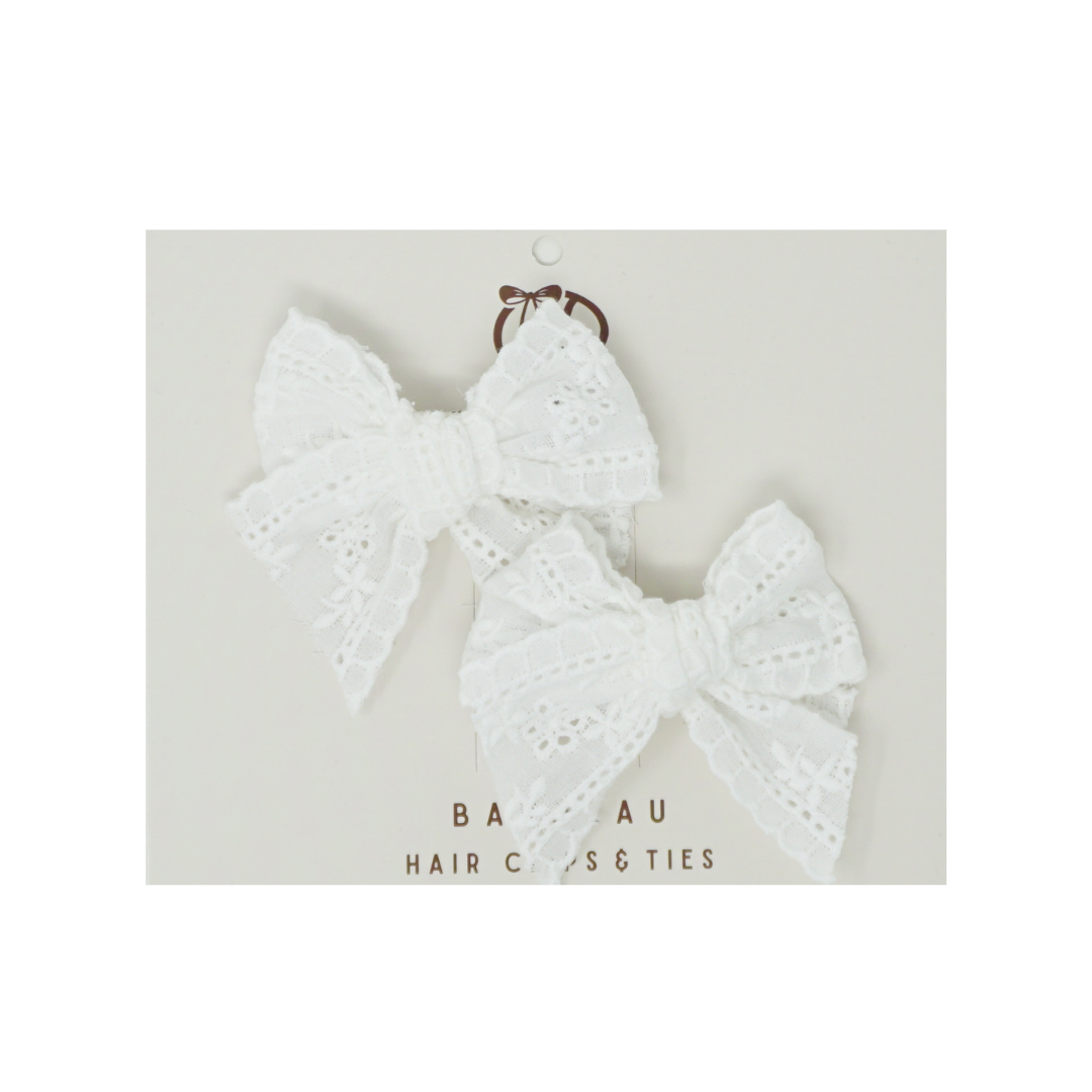 Cutwork Lace Floral Mini Bow Clip Set