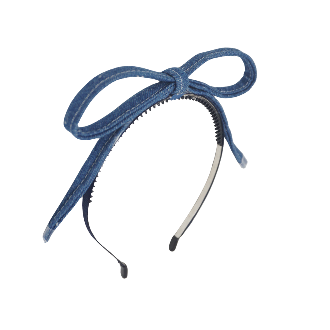 Denim Shoelace Bow Headband