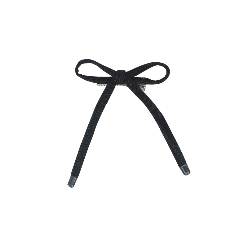 Denim Shoelace Medium Bow Clip