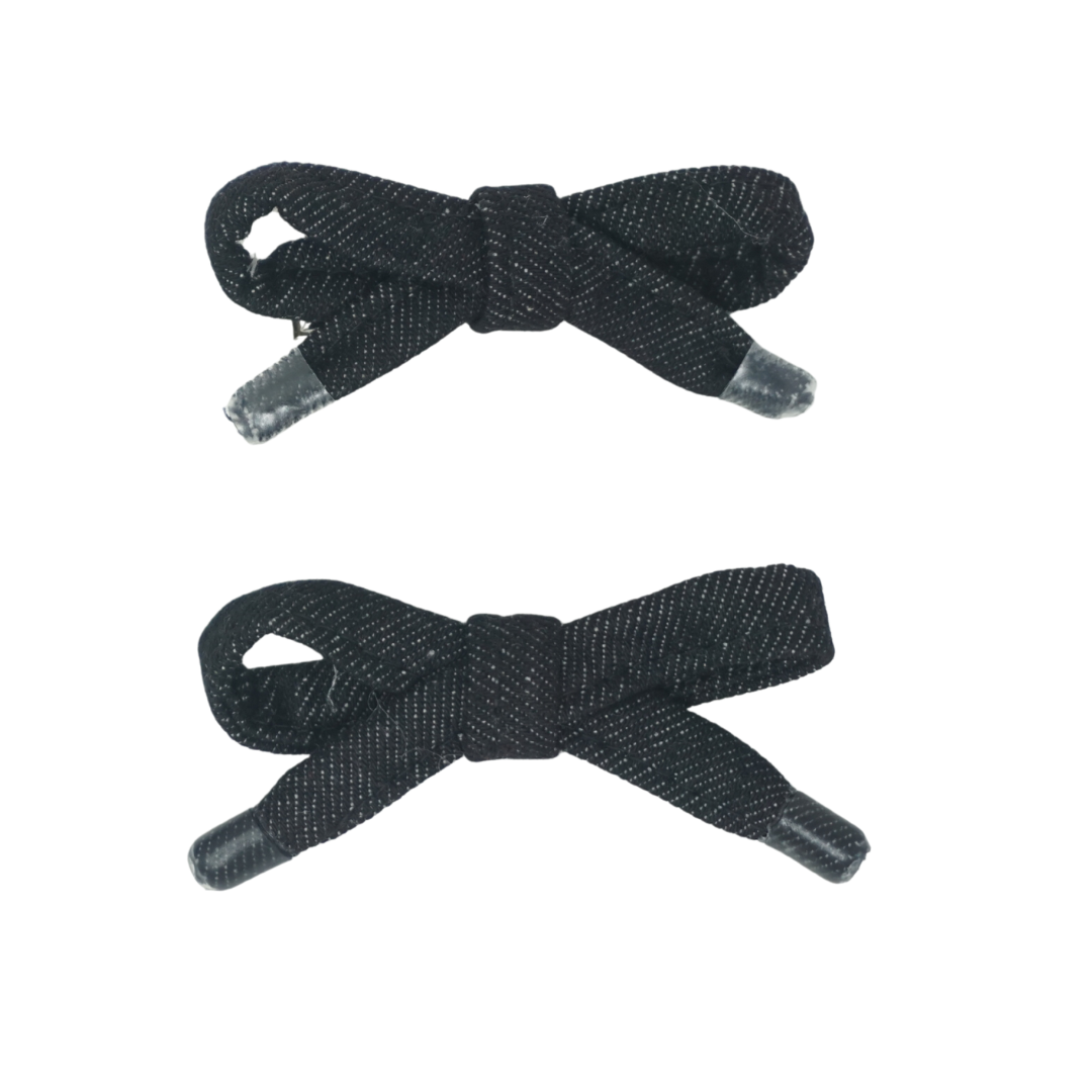 Denim Shoelace Mini Bow Clip Set