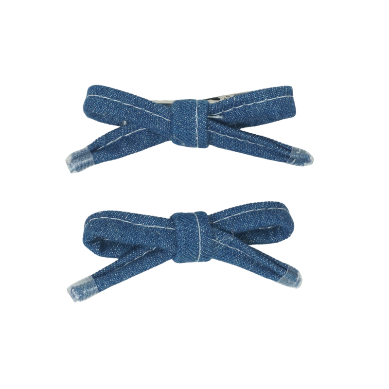 Denim Shoelace Mini Bow Clip Set