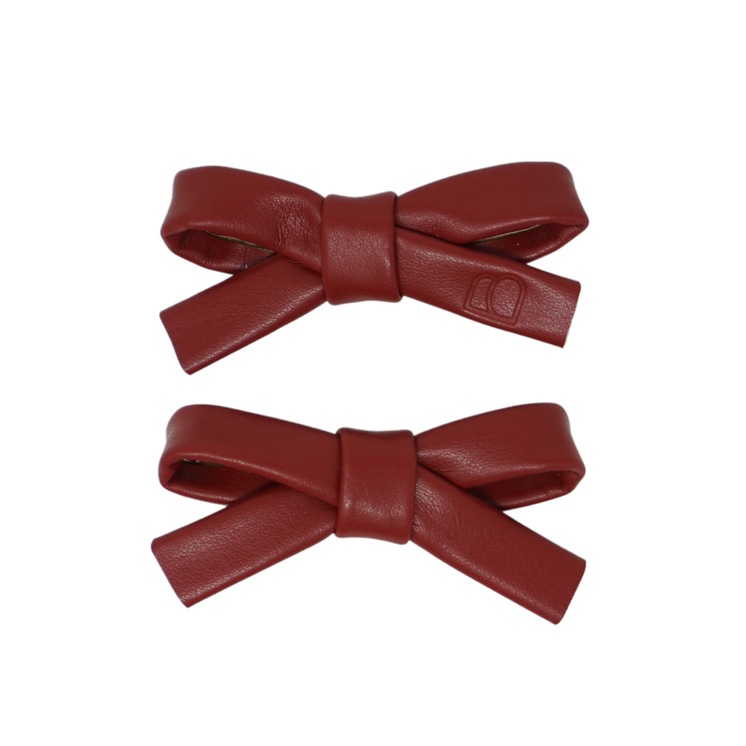 Embossed Leather Mini Bow Clip Set