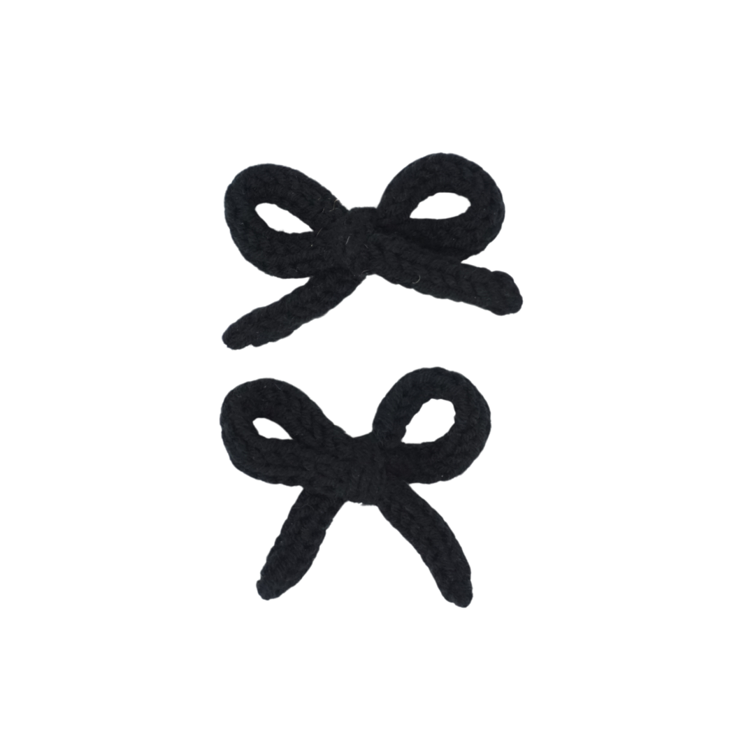 Knit Winter Rope Mini Bow Clip Set - Black