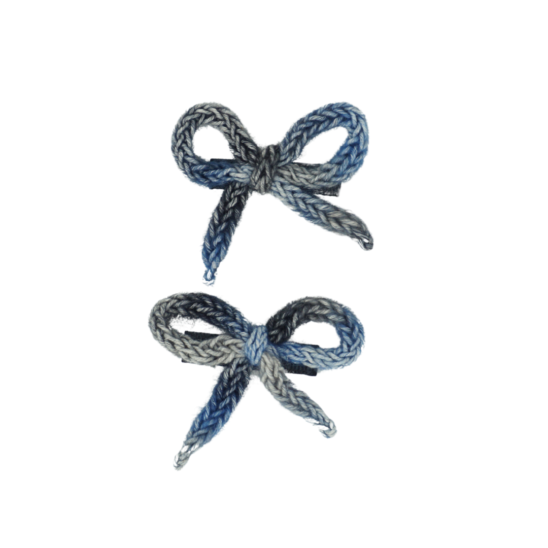 Knit Winter Rope Mini Bow Clip Set - Blue Shades