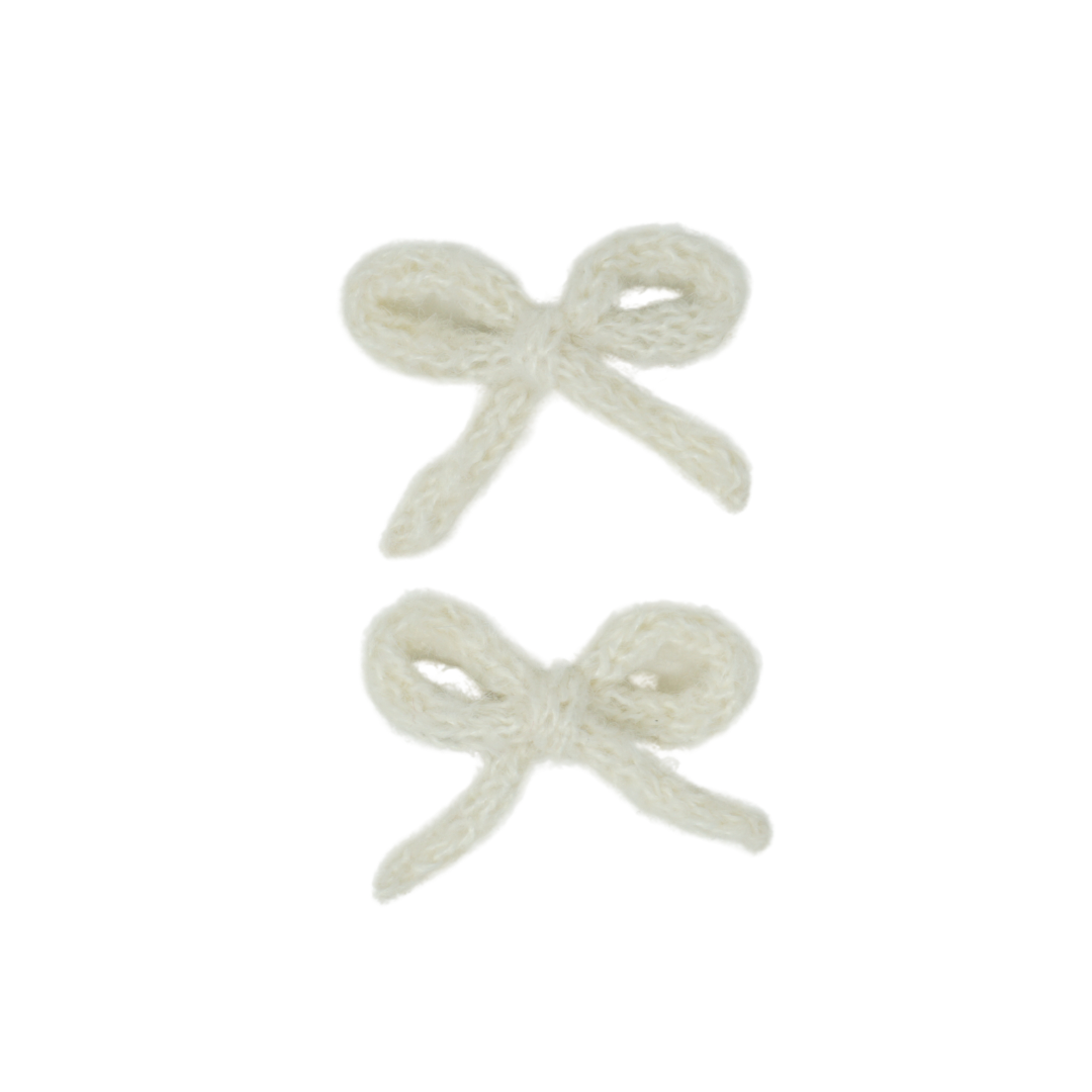 Knit Winter Rope Mini Bow Clip Set - Ivory