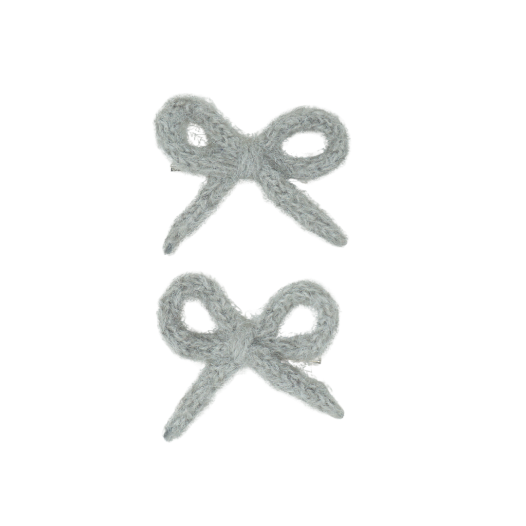 Knit Winter Rope Mini Bow Clip Set - Light Gray