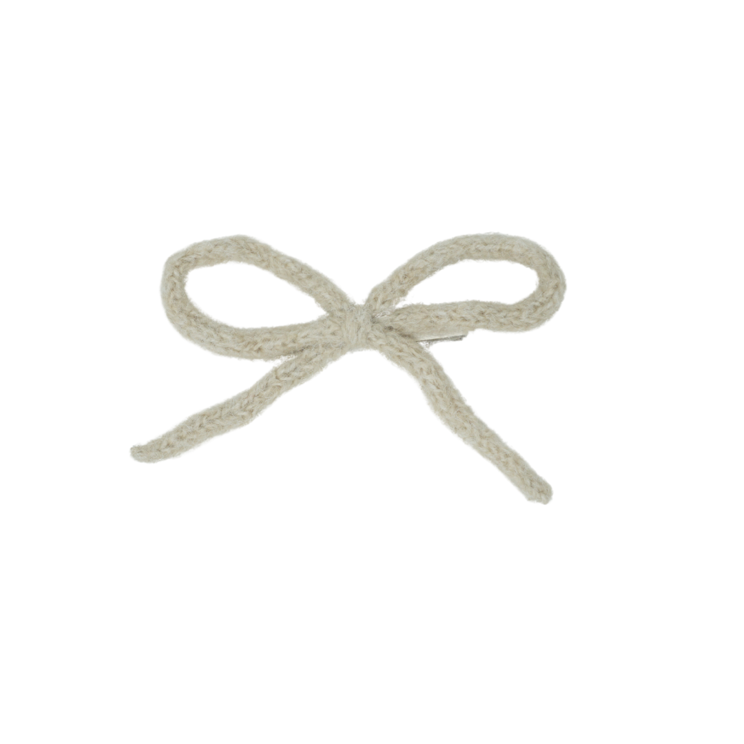 Knit Winter Rope Petite Bow Clip - Oatmeal