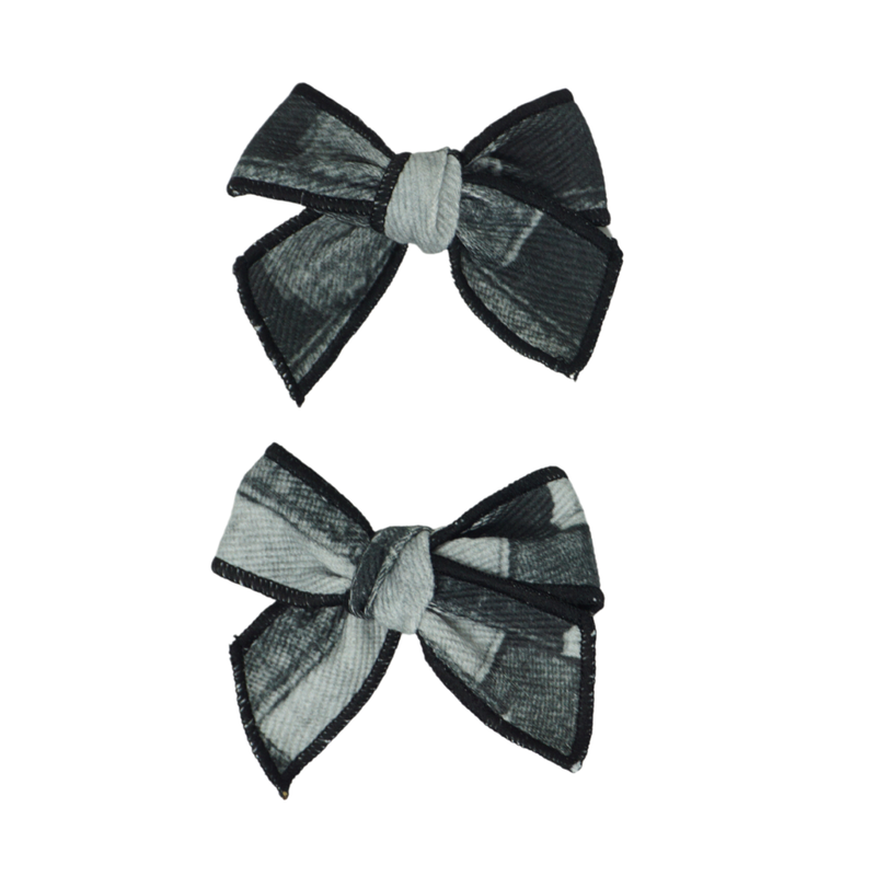 Patchwork Denim Mini Bow Clip Set