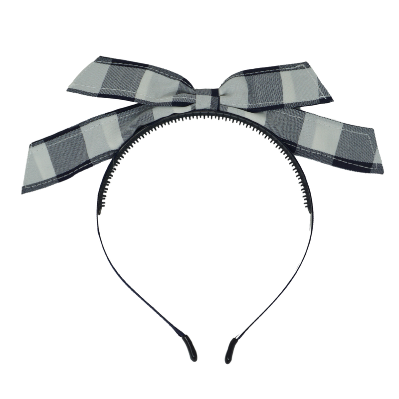 Plaid Collection Sweet Bow Headband - Navy Blue