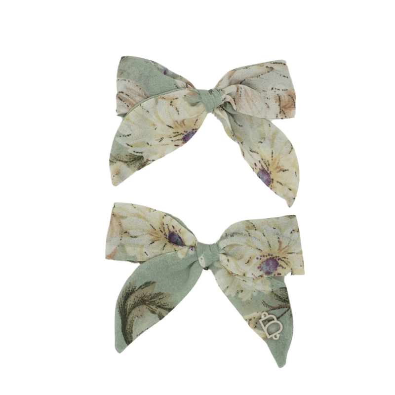 Printed Floral Mini Bow Clip Set