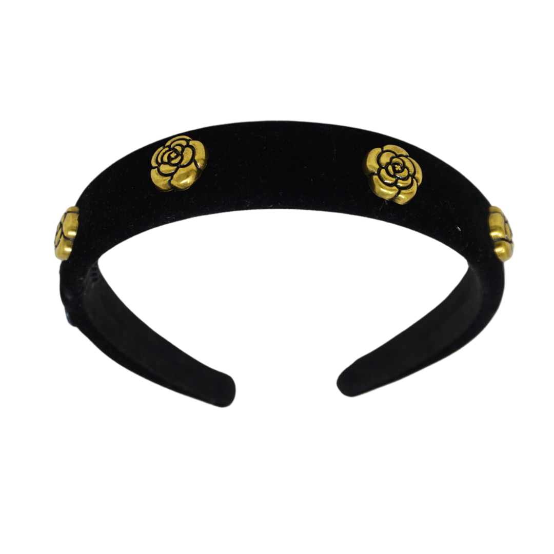 Rich Velvet Embellished 4x Gold Flower Headband