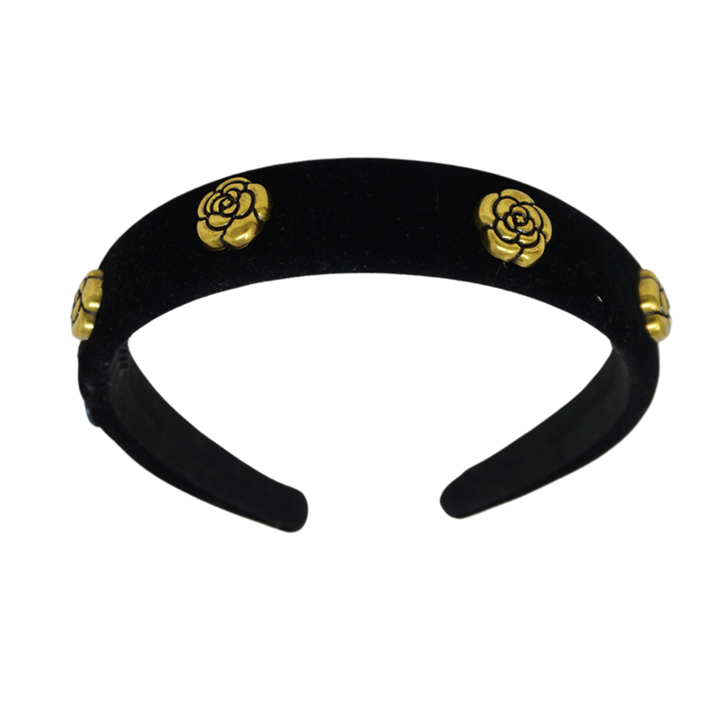 Rich Velvet Embellished 4x Gold Flower Headband