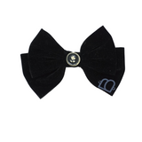 Rich Velvet Embellished Flower Button Wide Large Bow Clip