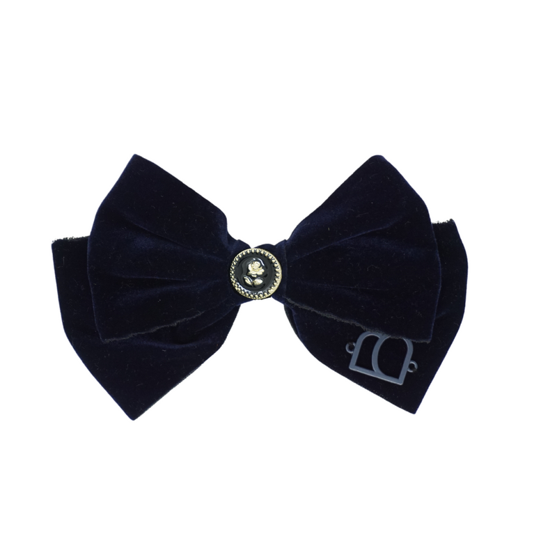 Rich Velvet Embellished Flower Button Wide Large Bow Clip