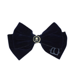 Rich Velvet Embellished Flower Button Wide Large Bow Clip