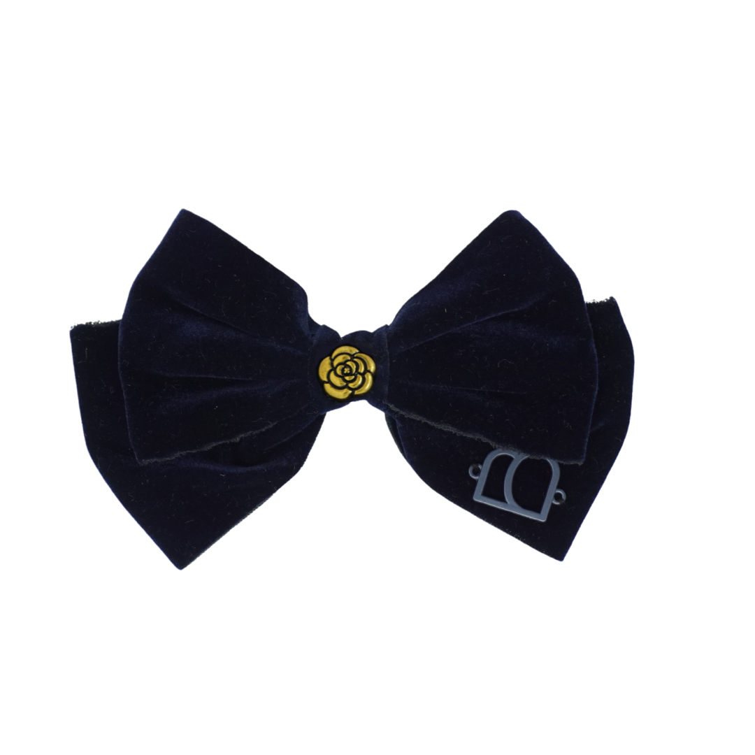 Rich Velvet Embellished Gold Flower Wide Large Bow Clip