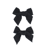 Ruffle Herringbone Mini Bow Clip Set - Black