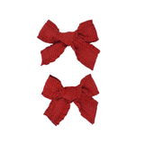 Ruffle Herringbone Mini Bow Clip Set - Burgundy
