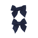 Ruffle Herringbone Mini Bow Clip Set