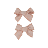Ruffle Herringbone Mini Bow Clip Set - Pink