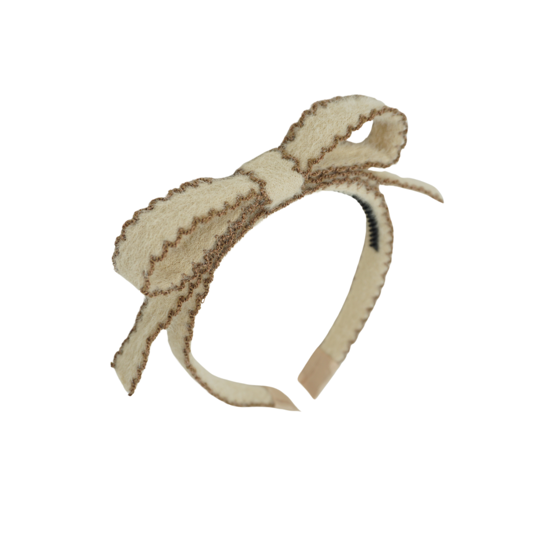 Scallop Mohair Luxe Bow Headband - Oat/Beige