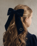 Velvet Gold Embroidered Large Bow Clip