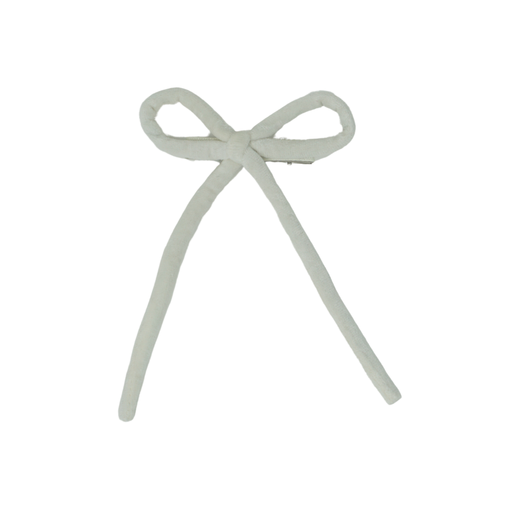 Velvet Rope Medium Bow Clip - Winter White