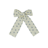 Vintage Ditsy Floral Medium Bow Clip - Cream with Blue