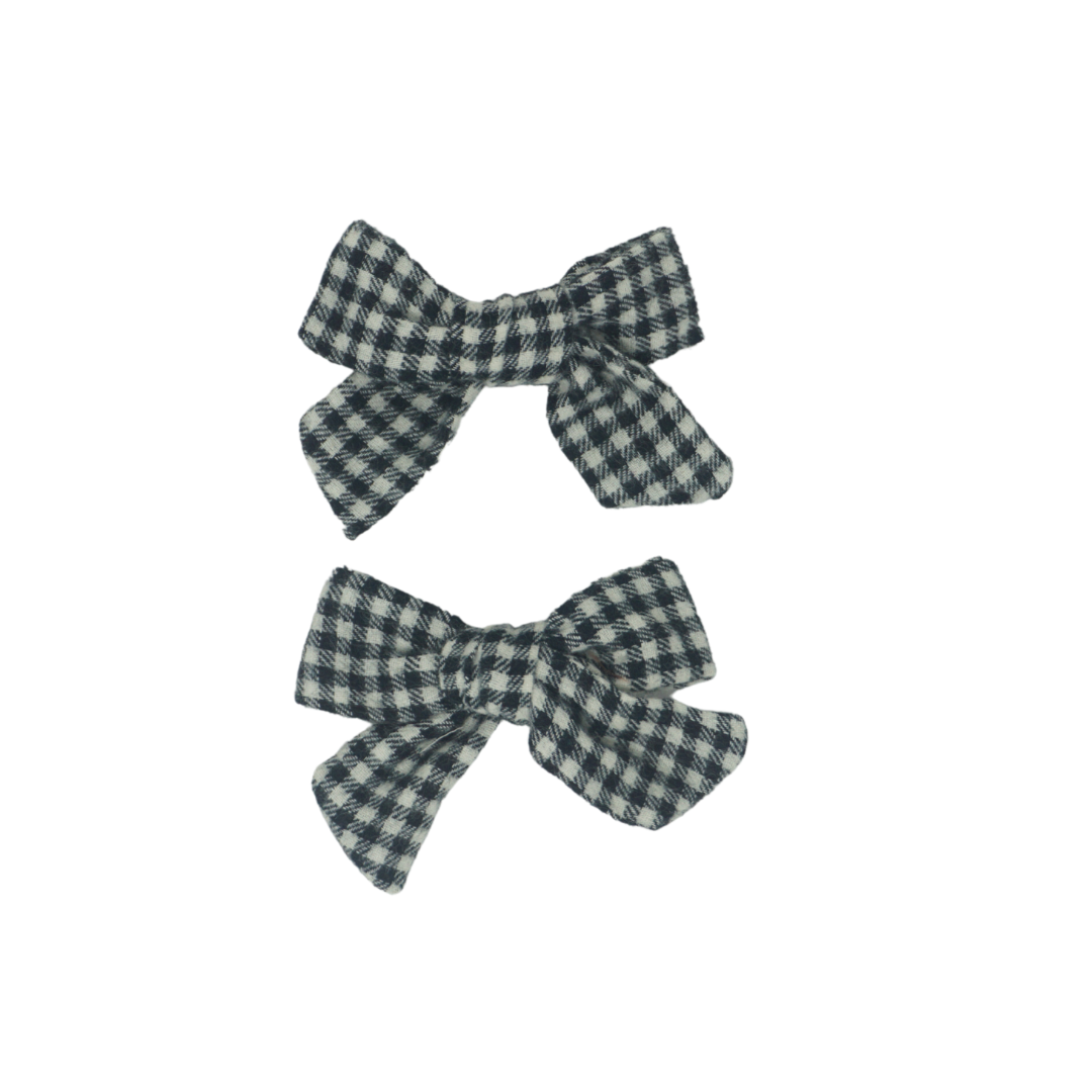 Wooly Gingham Mini Bow Clip Set