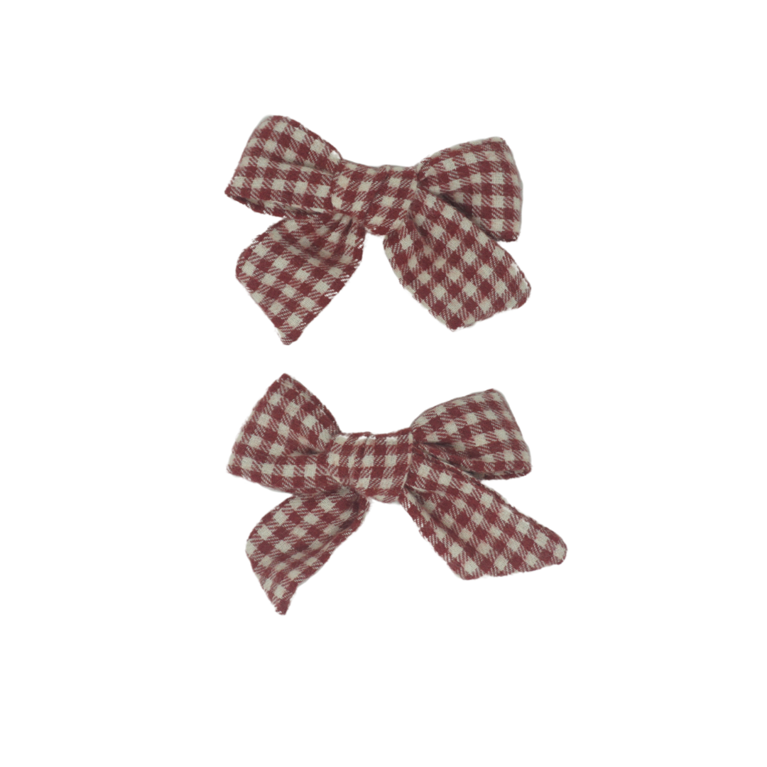 Wooly Gingham Mini Bow Clip Set