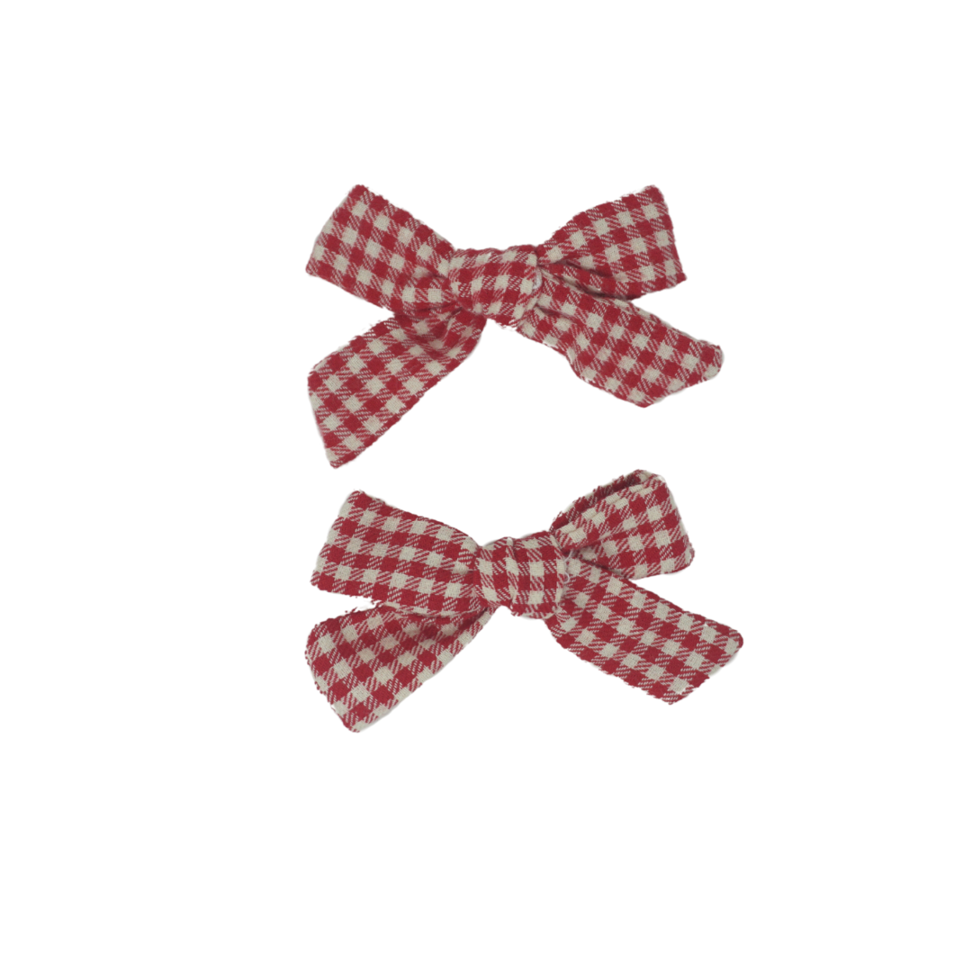 Wooly Gingham Mini Bow Clip Set