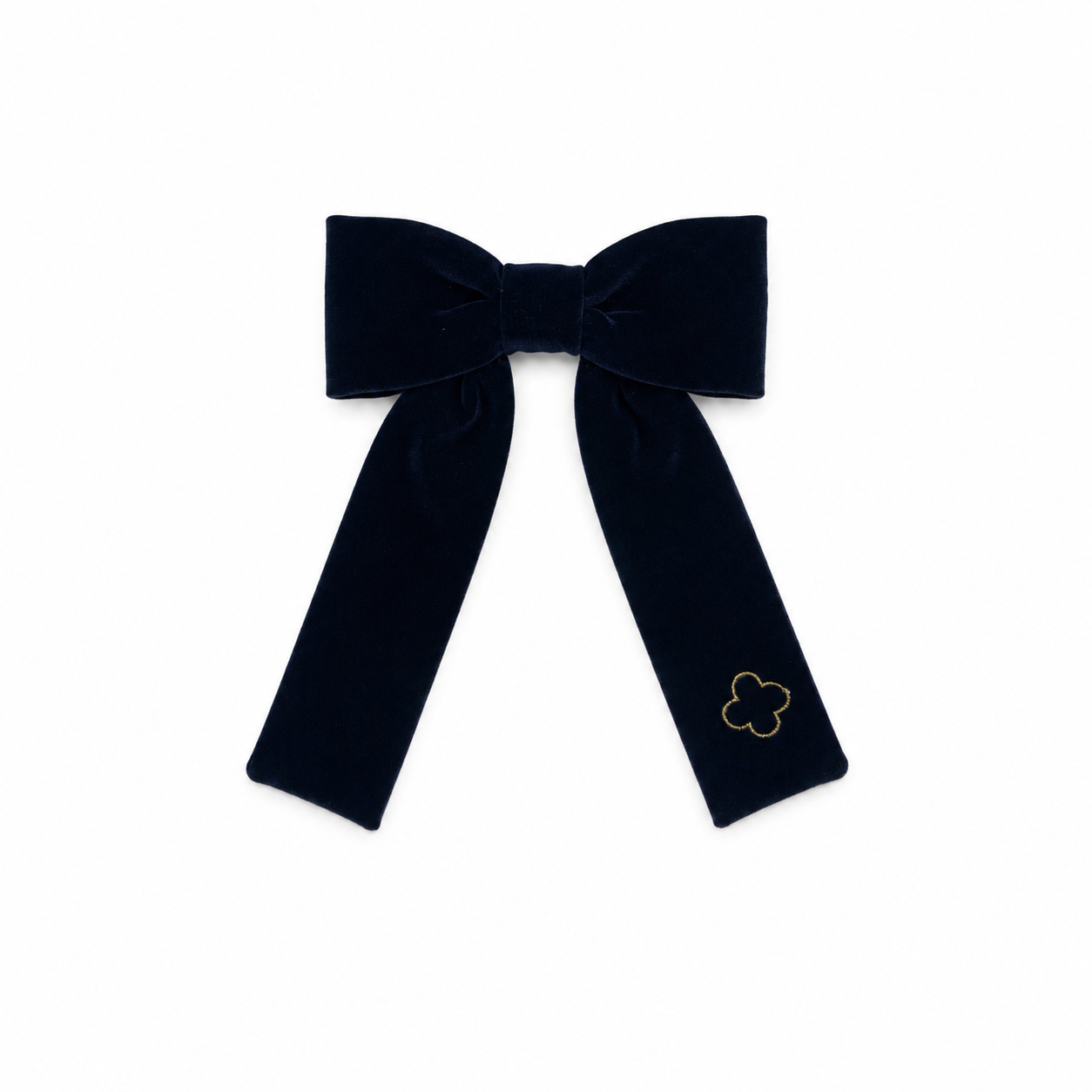 Velvet Gold Embroidered Medium Bow Clip - Navy