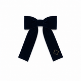 Velvet Gold Embroidered Medium Bow Clip - Navy