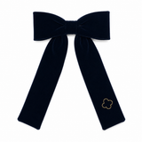 Velvet Gold Embroidered Large Bow Clip - Navy