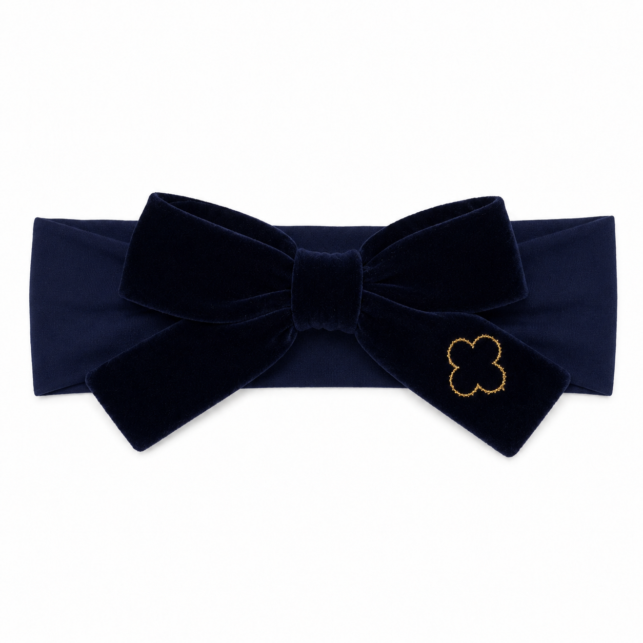 Velvet Gold Embroidered Baby Modal Band - Navy - Medium (6-12M)