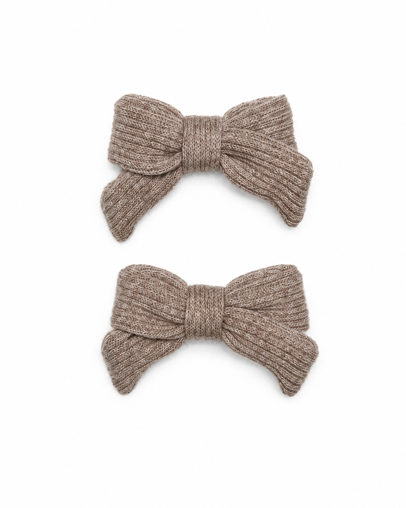 Thick Knits Mini Bow Clip Set - Oat