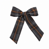 Plaids Large Bow Clip - Gray/ Brown