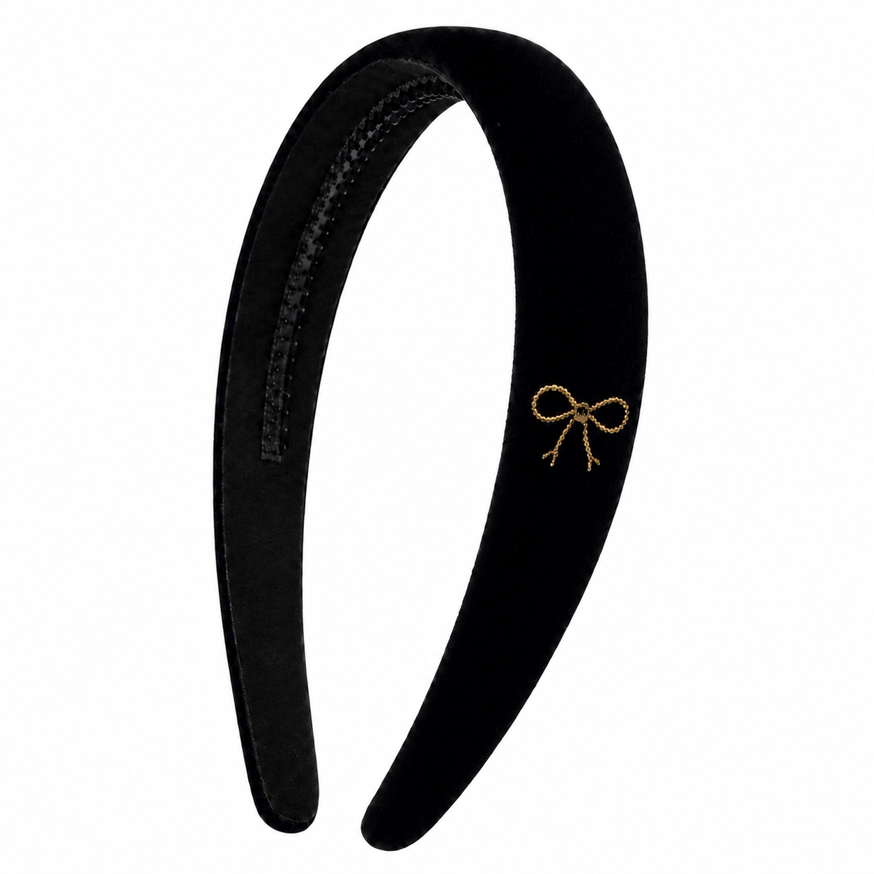 Velvet Gold Embroidered Classic Headband - Black