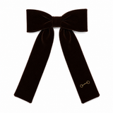 Velvet Gold Embroidered Large Bow Clip - Brown