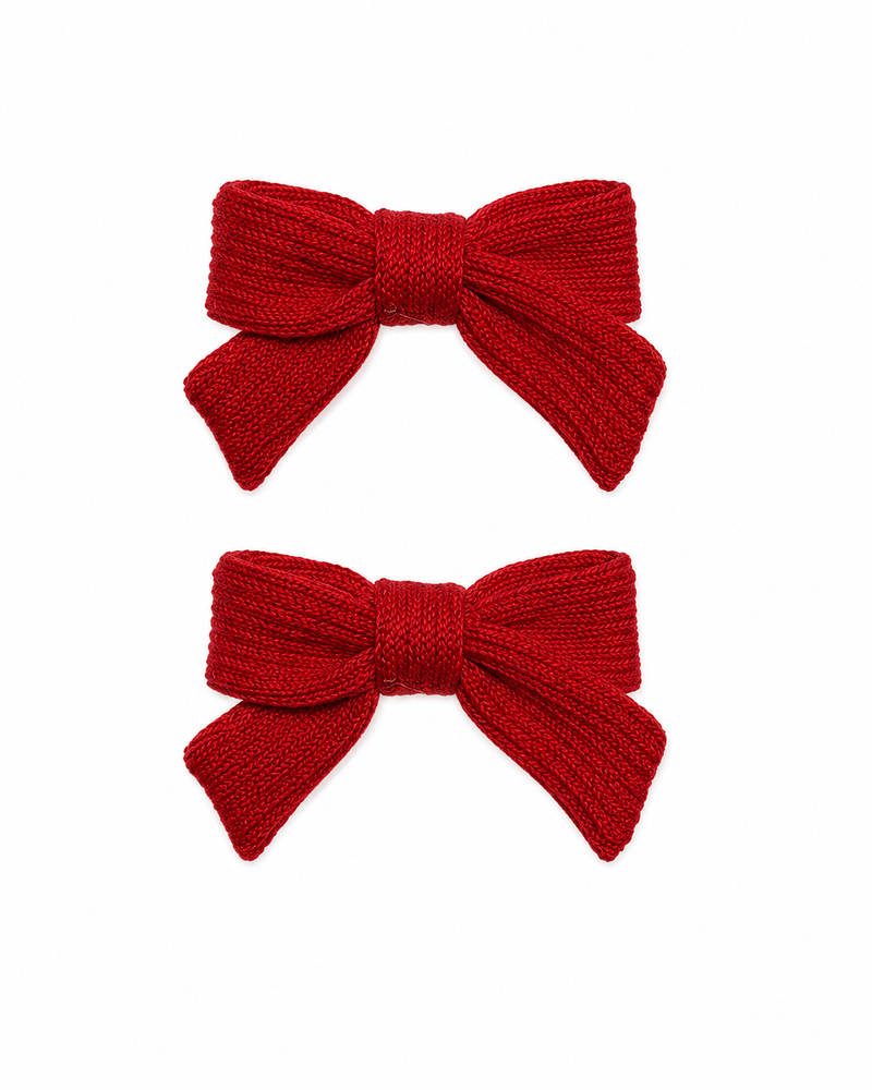 Thick Knits Mini Bow Clip Set - Red