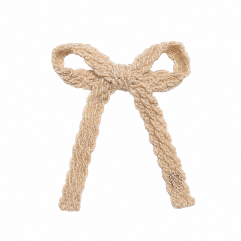 Textured Woolen Braid Medium Bow Clip - Beigy Pink