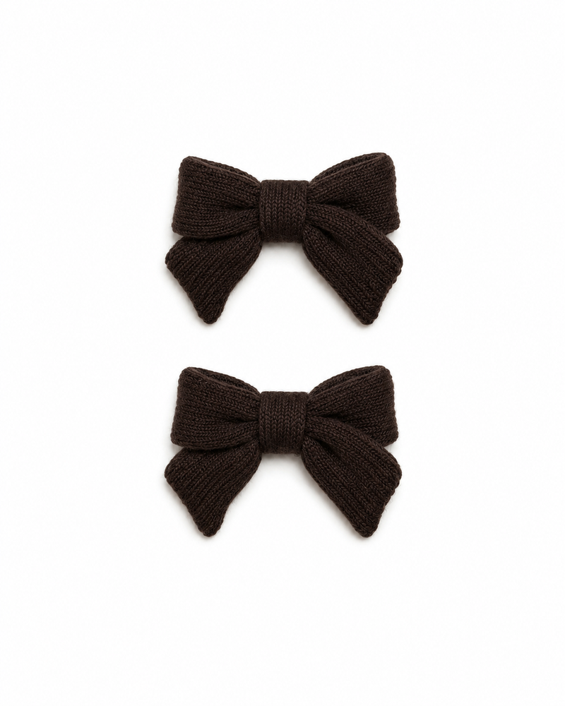 Thick Knits Mini Bow Clip Set - Brown