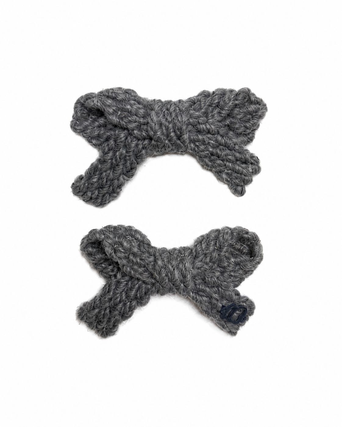 Textured Woolen Braid Mini Bow Clip Set - Gray