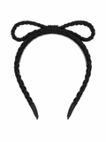 Textured Woolen Braid Bow Headband - Black