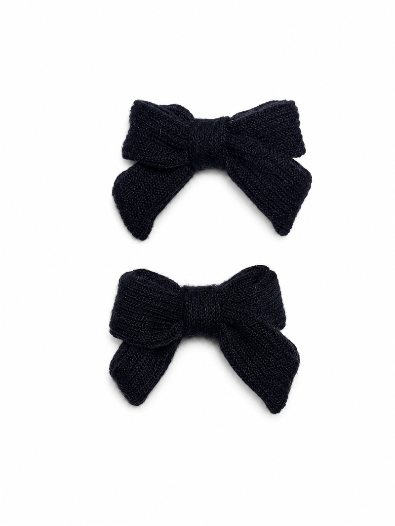 Thick Knits Mini Bow Clip Set - Navy