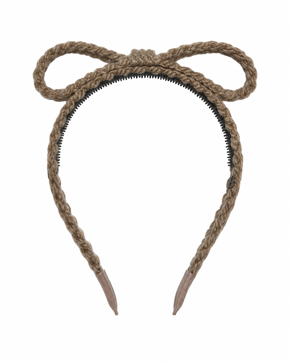 Textured Woolen Braid Bow Headband - Brown