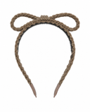 Textured Woolen Braid Bow Headband - Brown