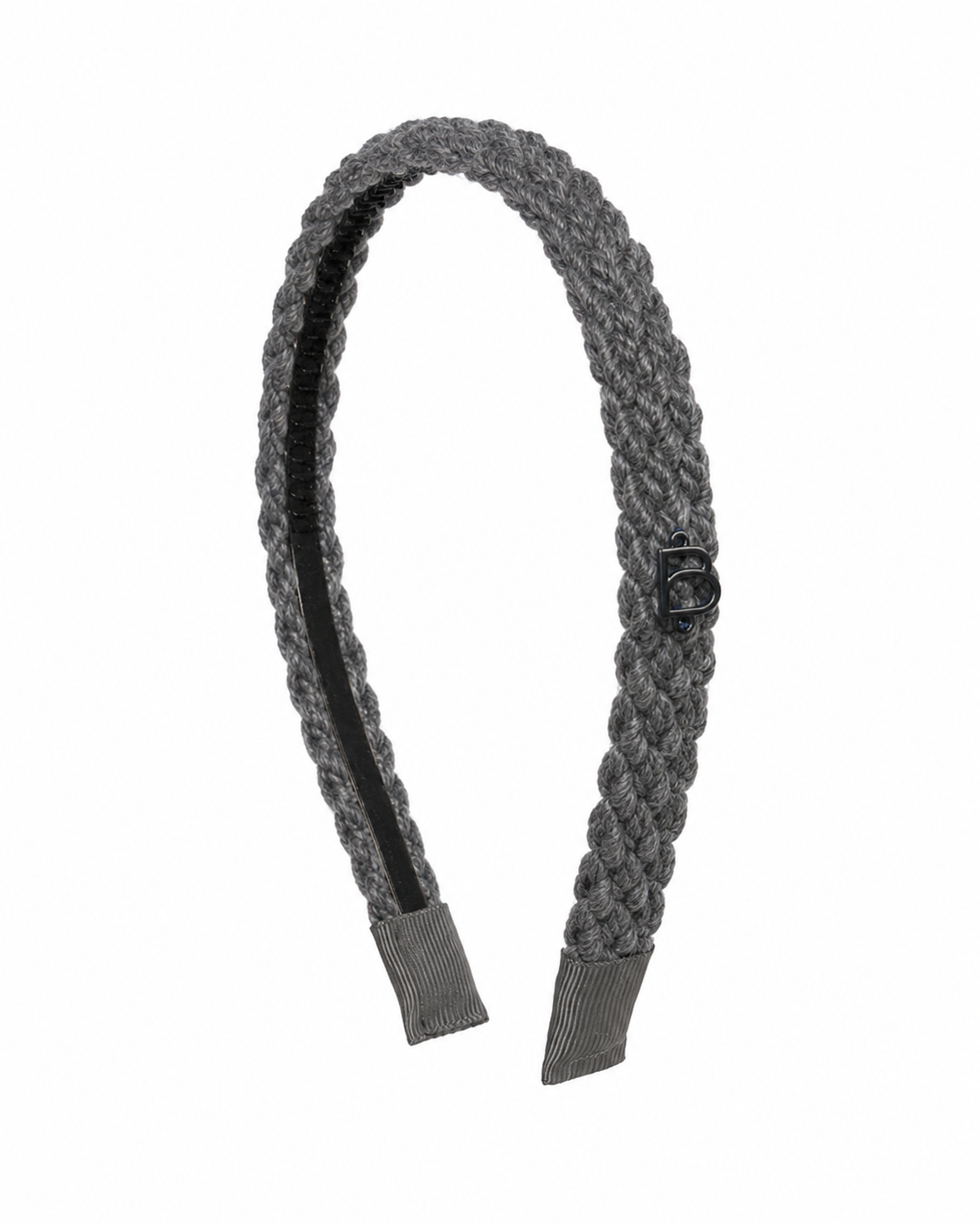 Textured Woolen Braid Thin Flat Headband - Gray