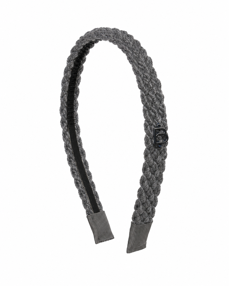 Textured Woolen Braid Thin Flat Headband - Gray
