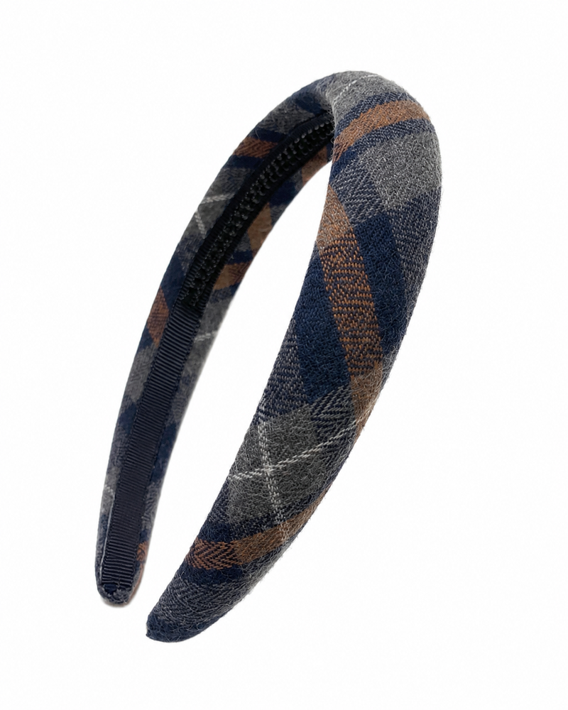 Plaids Lightly Padded Headband - Blue/ Gray